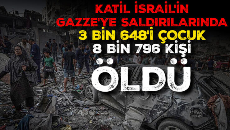 Katil İsrail’in Gazze’ye saldırılarında 3 bin 648’i çocuk 8 bin 796 kişi öldü