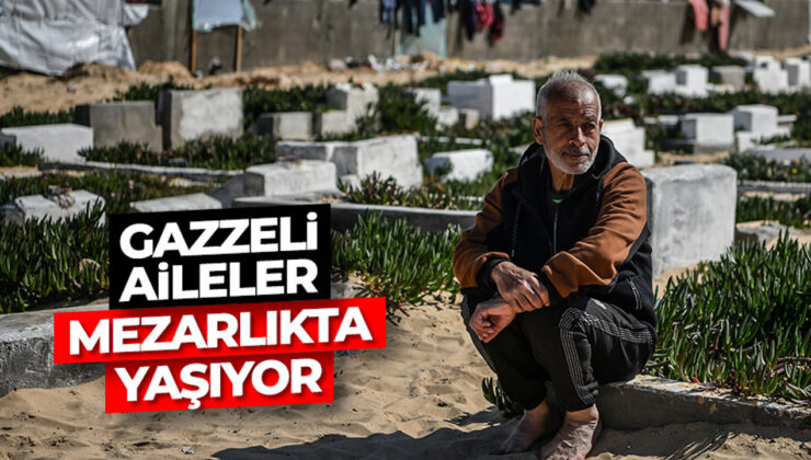 Katil İsrail’in bombardımanından kaçan Gazzeli aileler mezarlıkta yaşıyor