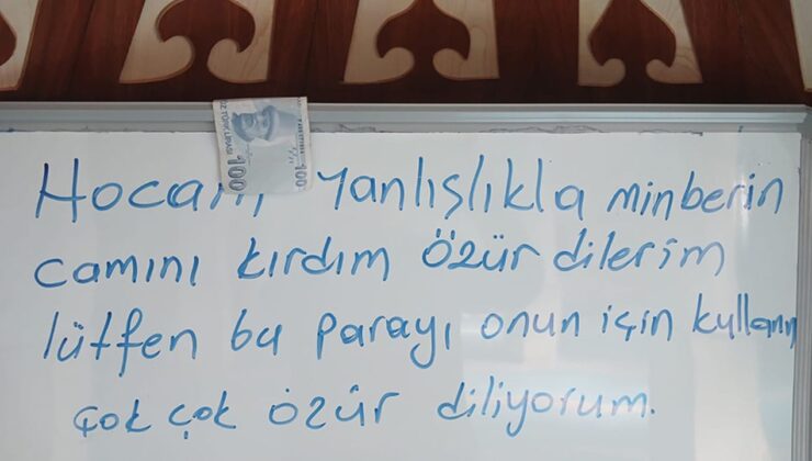 Camide yanlışlıkla kırdığı camın parasını özür notuyla bıraktı