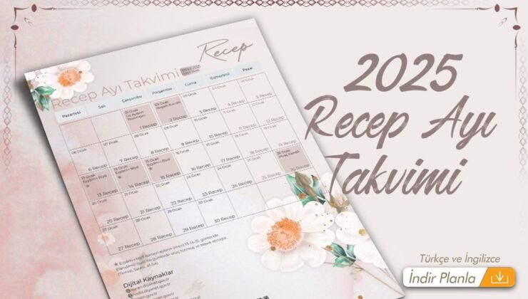 İndirilebilir Üç Aylar (Recep ayı) planlayıcısı – 2025
