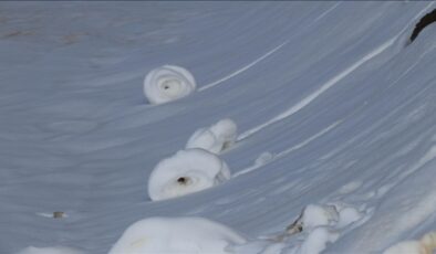 Doğada ender oluşan kar ruloları Amasya’da tekrar görüldü