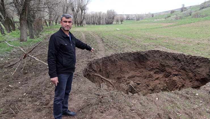Sivas’ta bir tarlada 7 metre çapında obruk oluştu