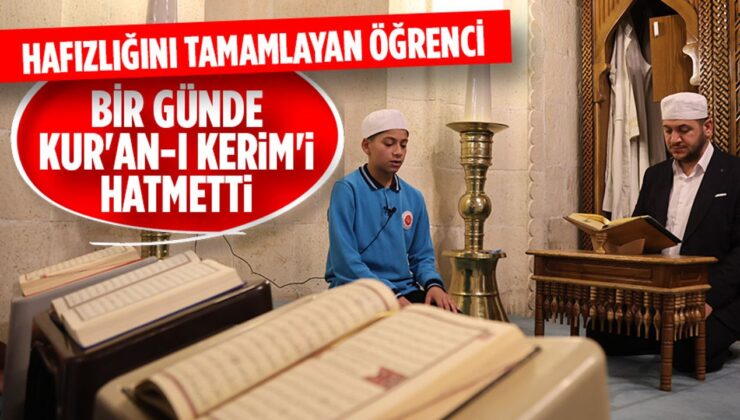 Hafızlığını tamamlayan öğrenci bir günde Kur’an-ı Kerim’i hatmetti