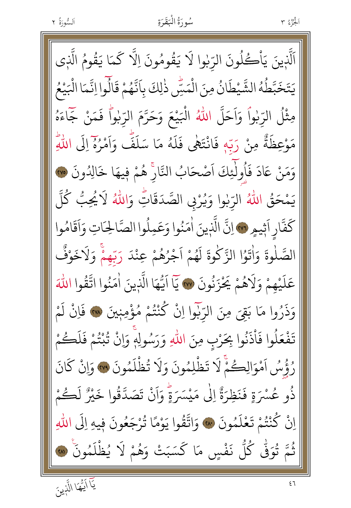 46 Diyanet Bilgisayar Hatlı Kur'an I Kerim 3. Cüz Bakara Suresi 46. Sayfa Oku
