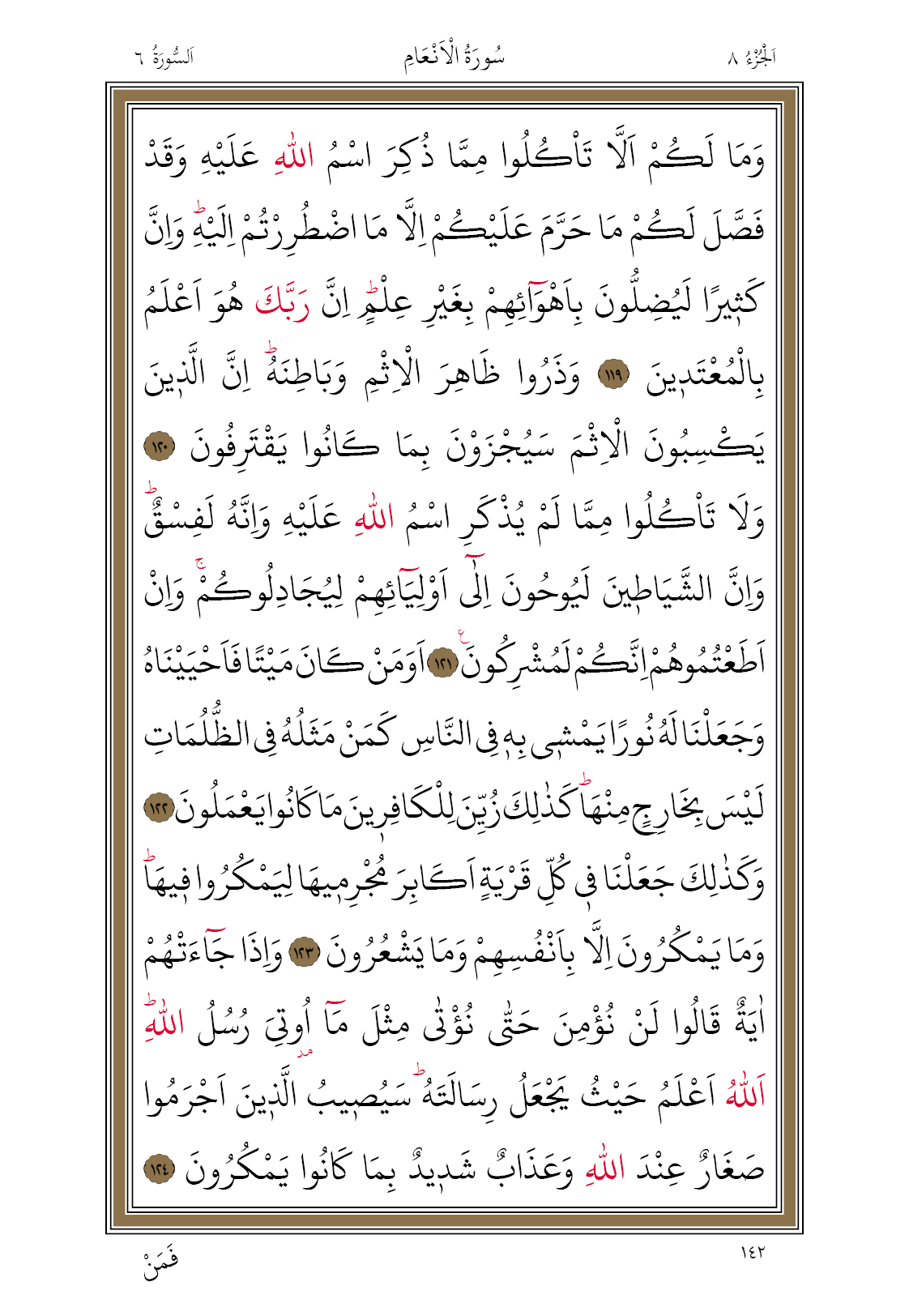 142 Diyanet Bilgisayar Hatlı Kur'an I Kerim 8. Cüz Enam Suresi 142. Sayfa Oku