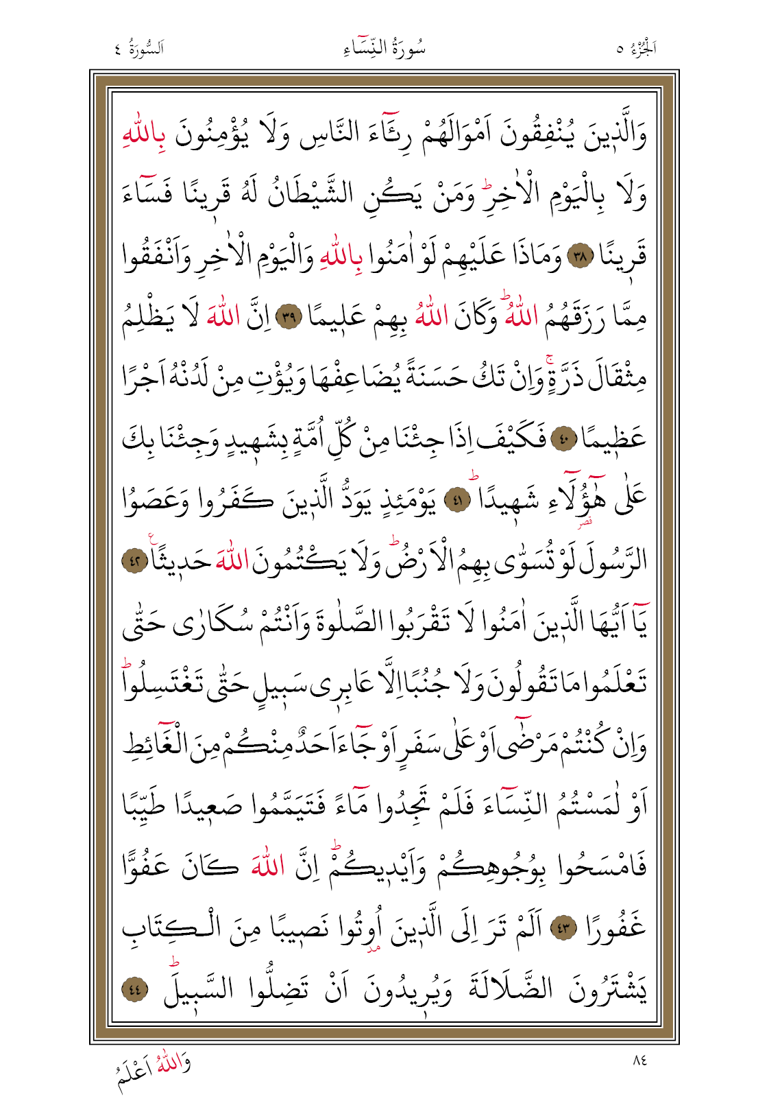 84 Diyanet Bilgisayar Hatlı Kur'an I Kerim 5. Cüz Nisa Suresi 84. Sayfa Oku