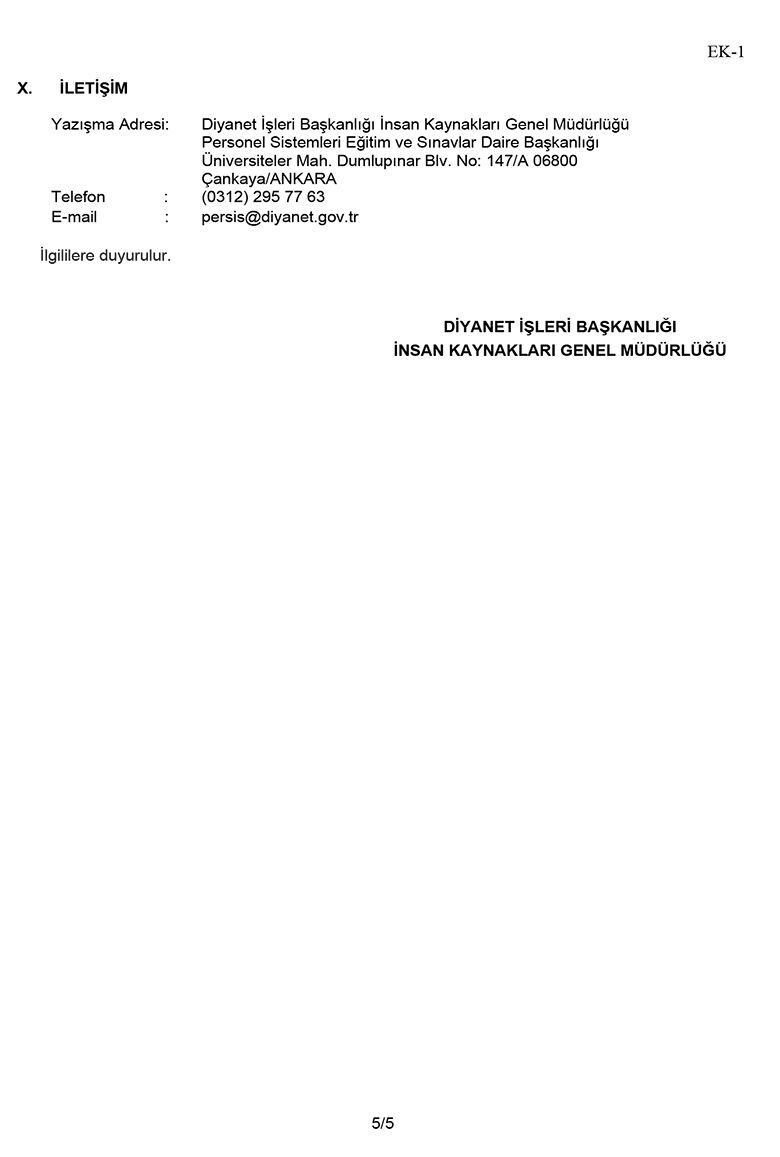 2026 Yılı Aday Din Görevlisi ( İ H, K K Ö) Alım Sınavı 5